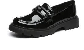 Women's Chunky Platform Loafers with Chain or Buckle Patent Leather Black Penny Loafers Fashion Office Shoes School Dress Shoes Comfort Slip-on
