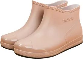 Women's Fashion Rain Boots Low Cut Short Tube Plastic Water Shoes with Non Slip Soles Warm Water Proof Rubber Boots