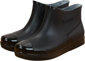 Women's Fashion Rain Boots Low Cut Short Tube Plastic Water Shoes with Non Slip Soles Warm Water Proof Rubber Boots