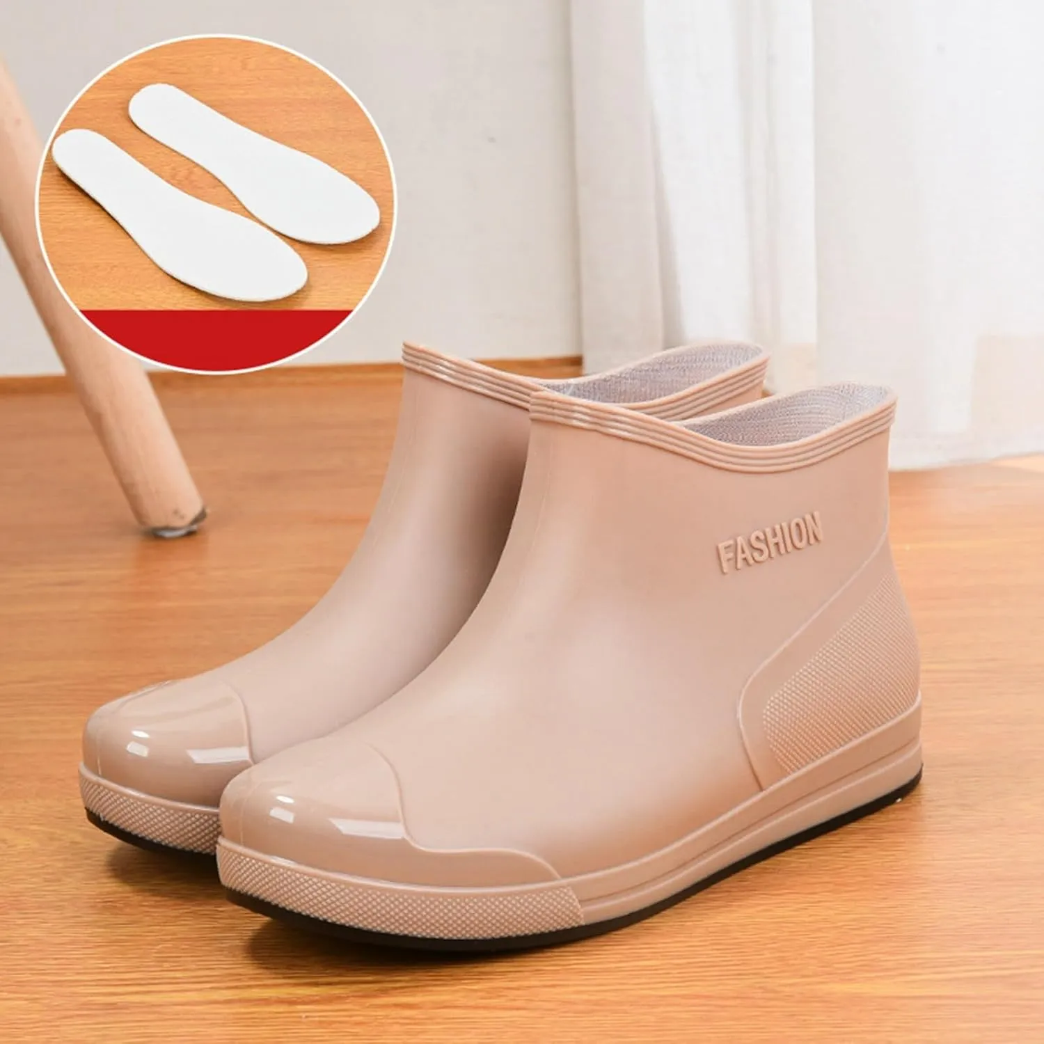 Women's Fashion Rain Boots Low Cut Short Tube Plastic Water Shoes with Non Slip Soles Warm Water Proof Rubber Boots