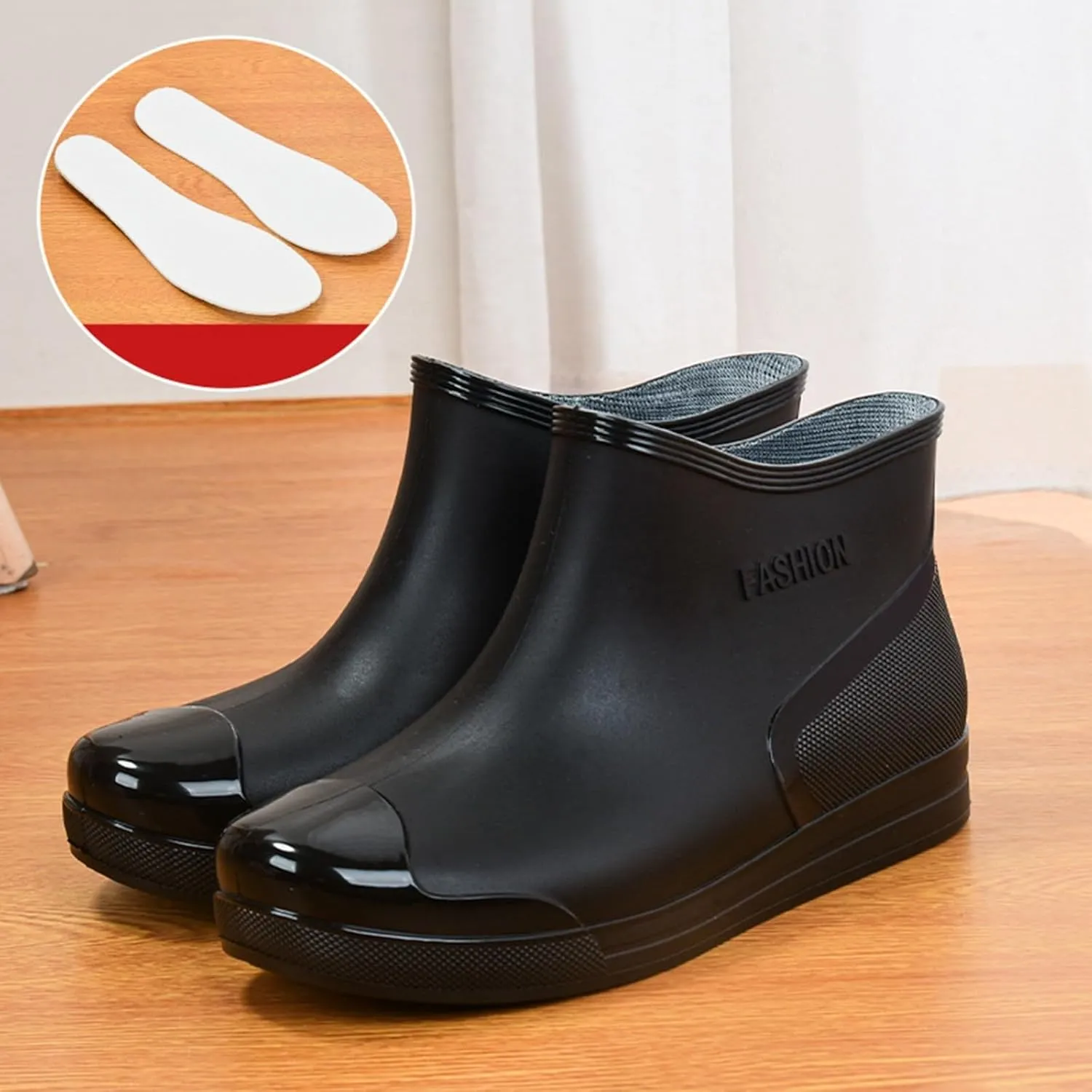 Women's Fashion Rain Boots Low Cut Short Tube Plastic Water Shoes with Non Slip Soles Warm Water Proof Rubber Boots