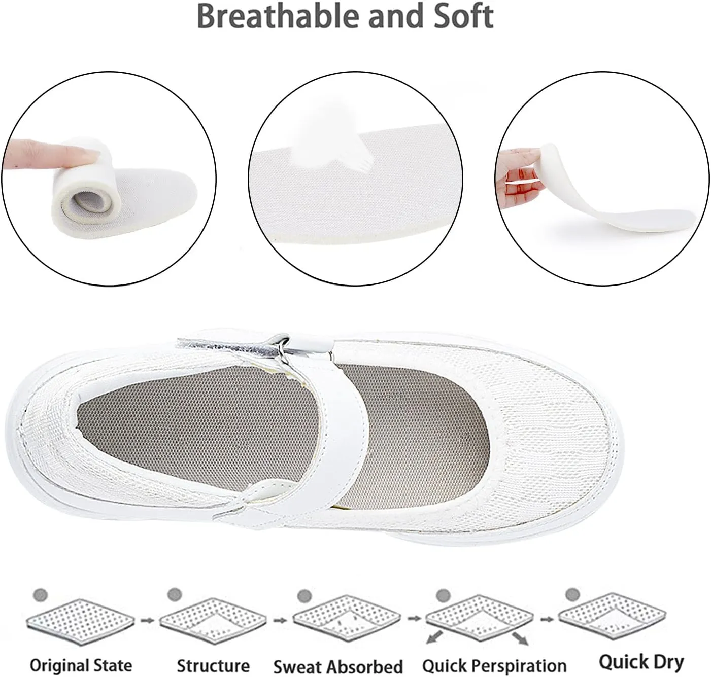 Womens Mesh Walking Shoes Working Nurse Shoes Non-Slip Adjustable Breathable Wedges Slip-on Mary Janes Sneaker Fitness Casual Nursing Orthotic Arthritis,Diabetes,Plantar Fasciitis,Lightweight Shoes