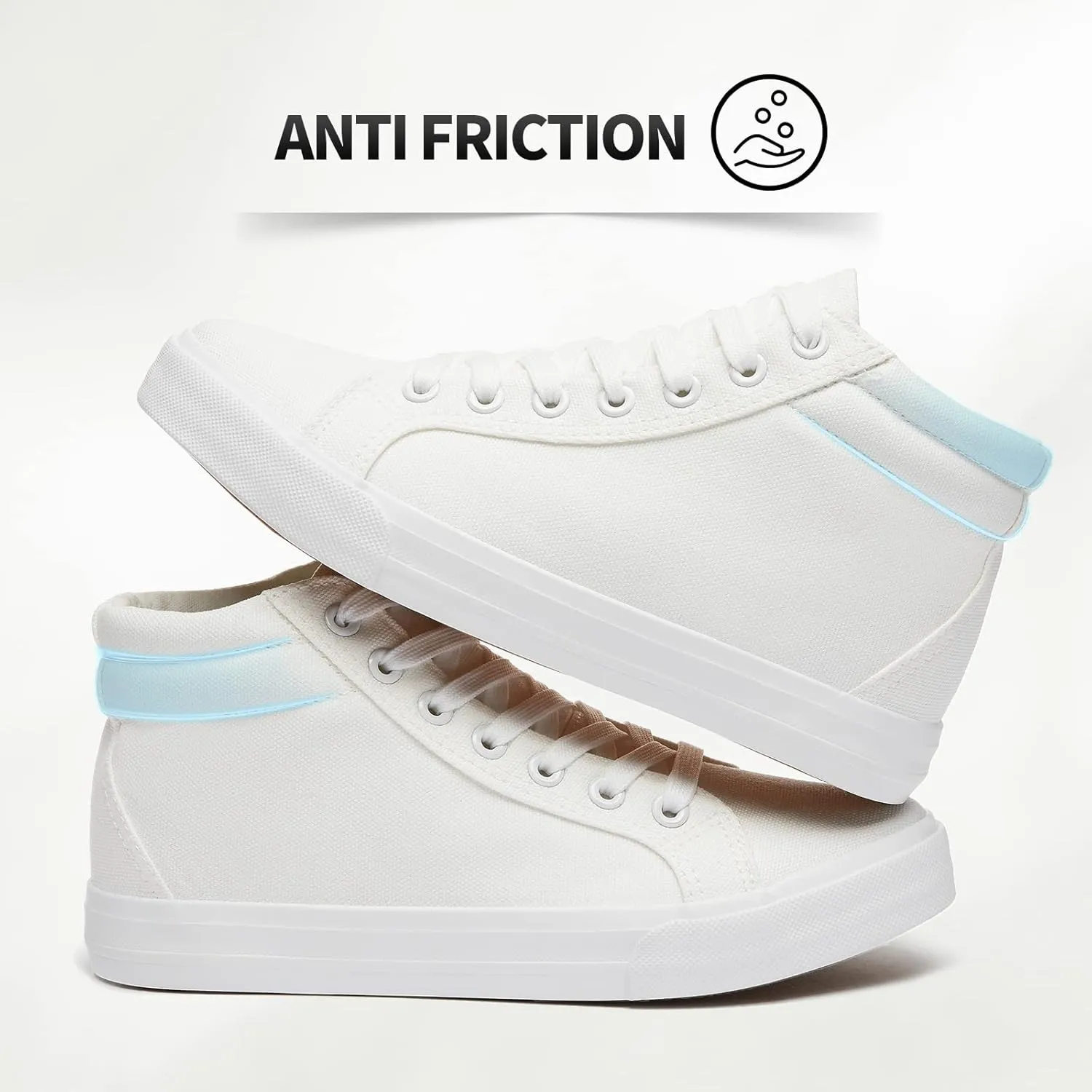 XRH Women Black Canvas High Tops Sneaker for Walking,White Non Slip Hi Top Lace up Shoes,Casual Fashion Mid Top Sneaker(Comfortable,Breathable,Trendy)
