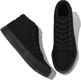XRH Women Black Canvas High Tops Sneaker for Walking,White Non Slip Hi Top Lace up Shoes,Casual Fashion Mid Top Sneaker(Comfortable,Breathable,Trendy)