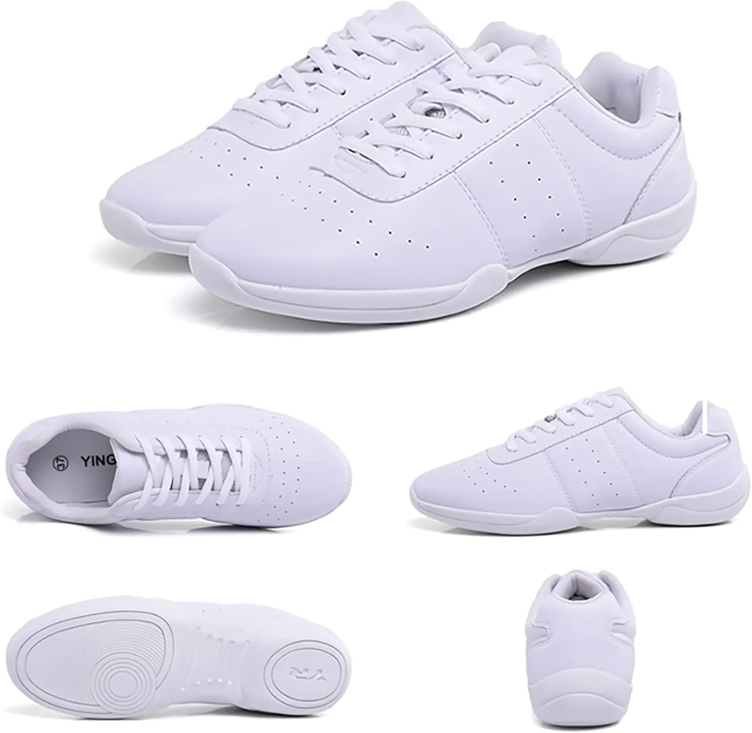 yamerbo Cheer Shoes for Youth Girls, White Varsity Cheerleading Shoes for Women, Breathable and Lightweight Dance Athletic Flats, Women Competition Training Tennis Sneaker Shoes -White 1
