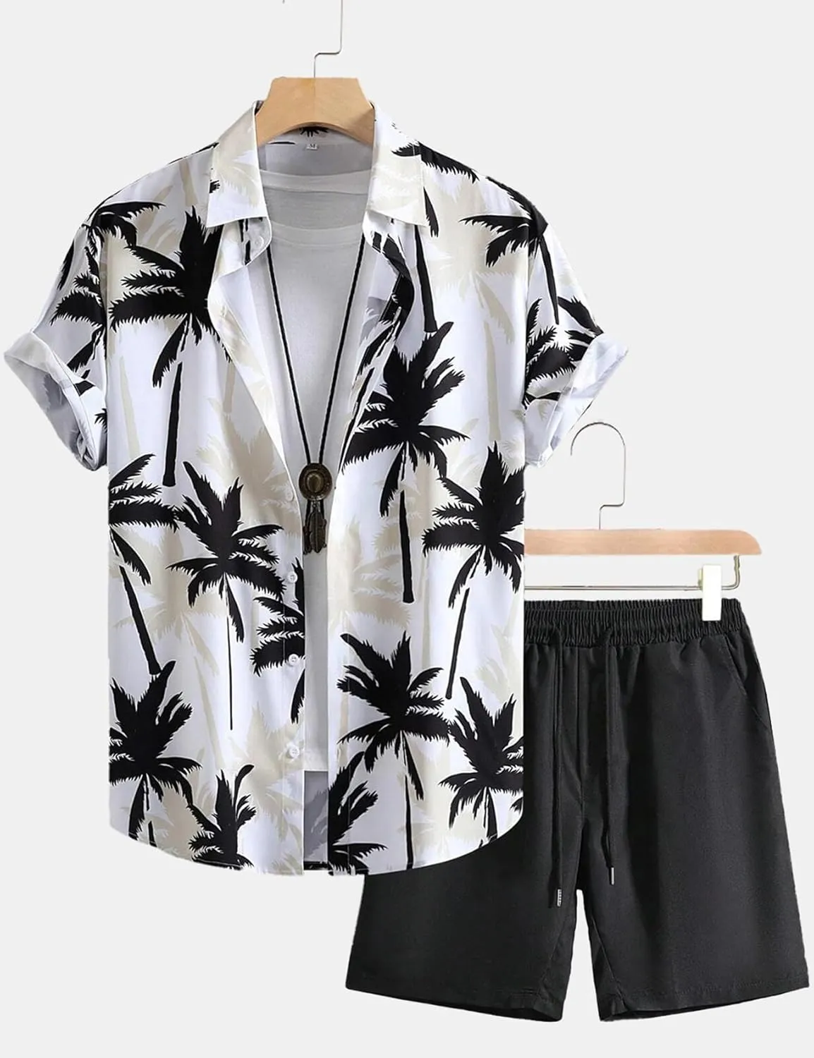 Yimoon Men's Summer 2 Piece Outfits Tropical Print Short Sleeve Button Down Hawaiian Beach Shirt and Shorts Set