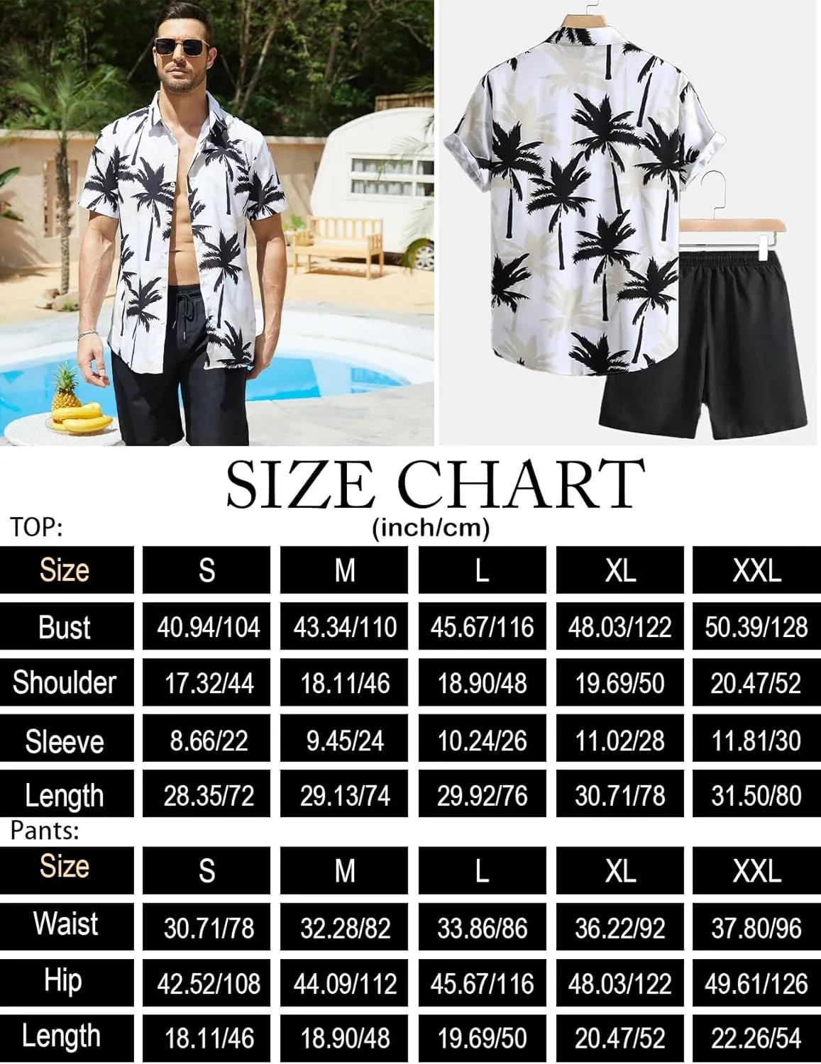 Yimoon Men's Summer 2 Piece Outfits Tropical Print Short Sleeve Button Down Hawaiian Beach Shirt and Shorts Set