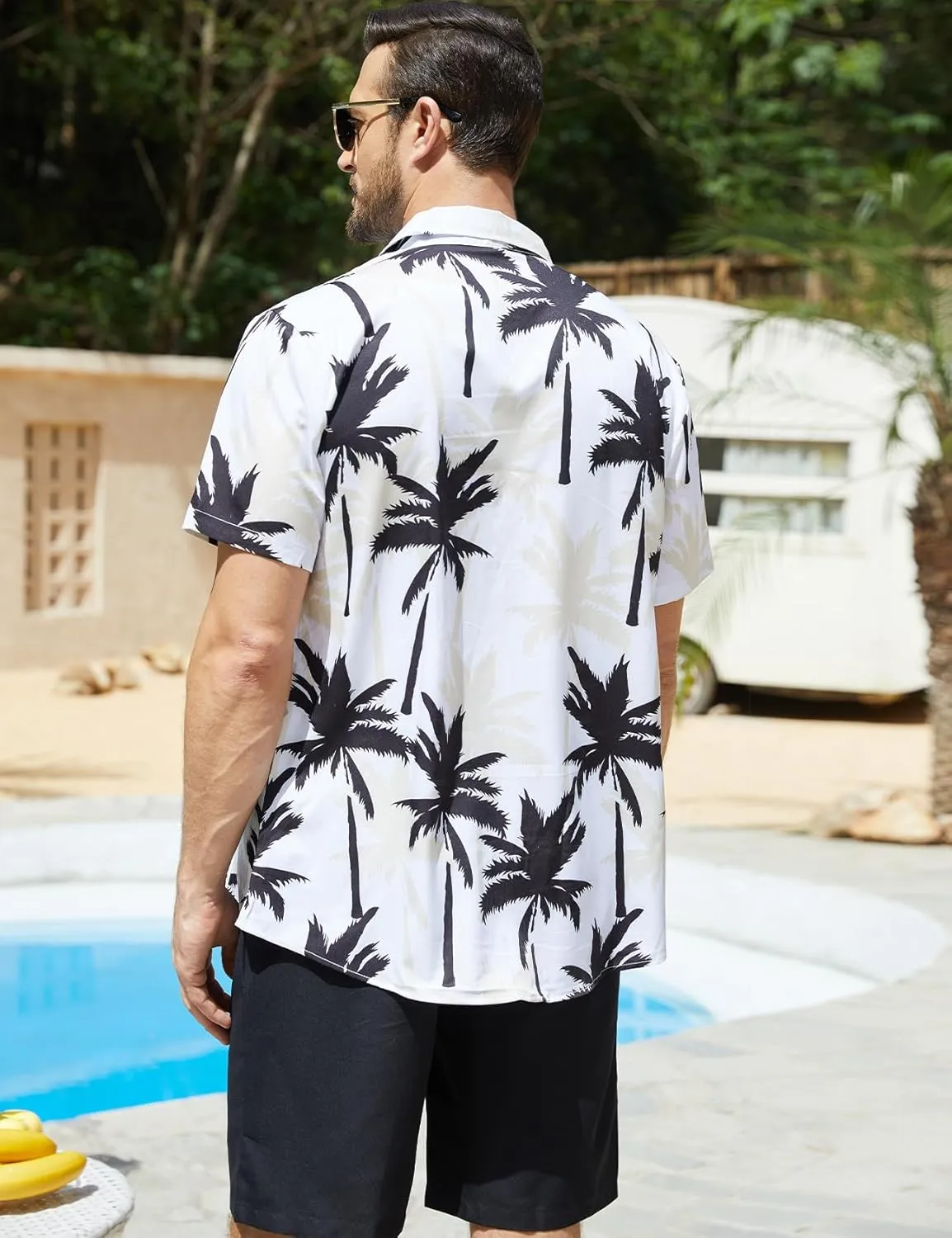 Yimoon Men's Summer 2 Piece Outfits Tropical Print Short Sleeve Button Down Hawaiian Beach Shirt and Shorts Set
