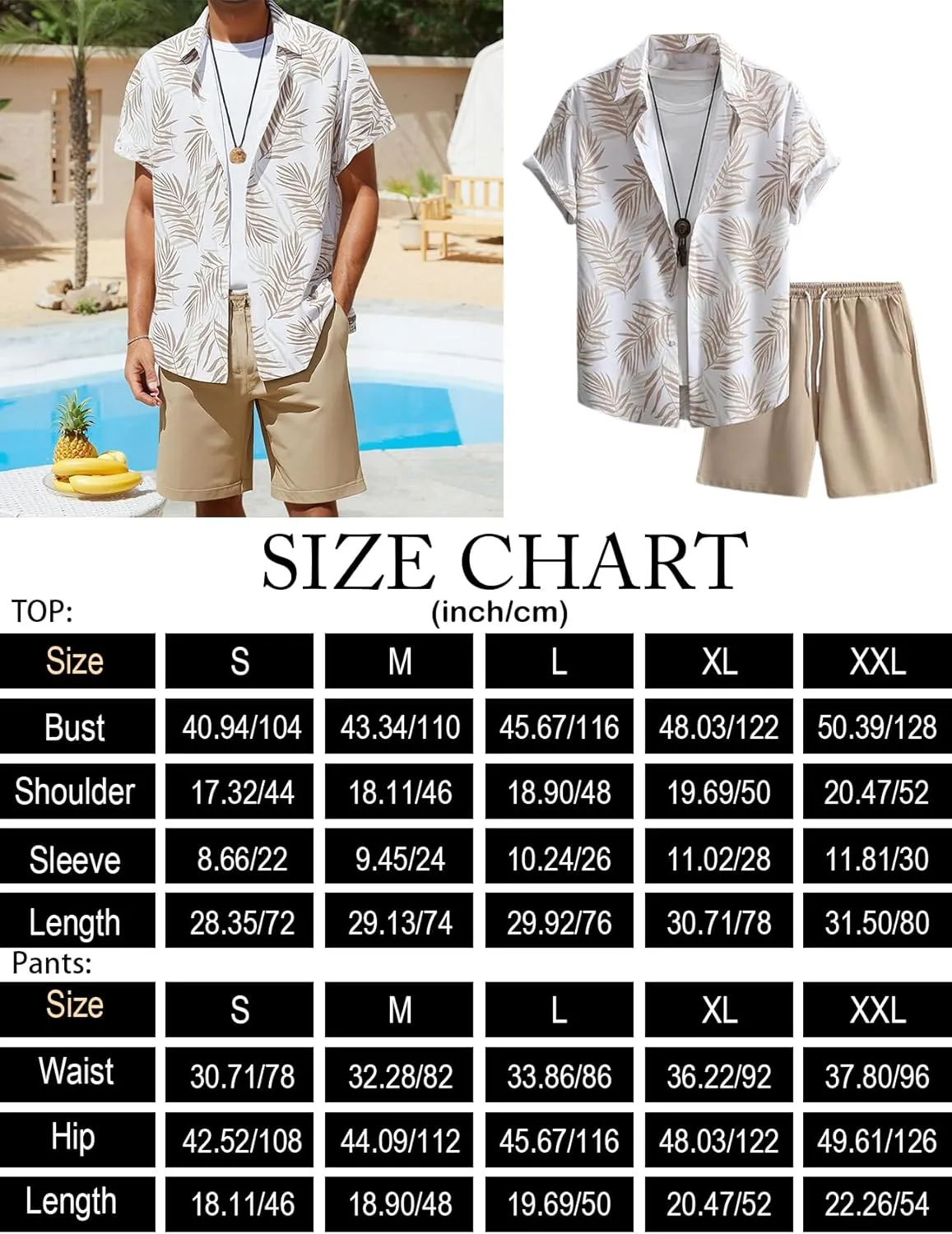 Yimoon Men's Summer 2 Piece Outfits Tropical Print Short Sleeve Button Down Hawaiian Beach Shirt and Shorts Set