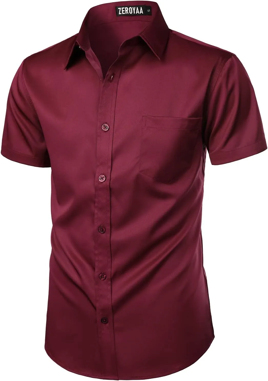 ZEROYAA Men's Casual Urban Stylish Slim Fit Short Sleeve Button Up Dress Shirt with Pocket